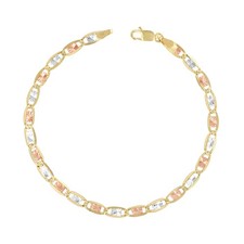 14K Solide Tri-Color Jaune Rose or Blanc 4mm Valentino Bracelet Chaîne 7 " 8 "