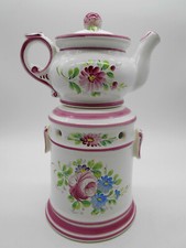 TISANIÈRE VEILLEUSE DÉCOR ROSE FLORAL EN FAÏENCE DE CLAMECY ROGER COLAS