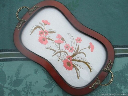 Plateau ancien fleurs verre - verre, en