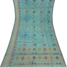 Namaste Ancien Bleu Canard Saris 100% Pure Soie Tissé Indien 4,57 M Artisanat