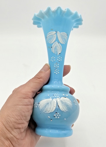 Vase opaline ancienne bleue - vase,