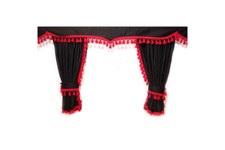 Noir Avec Frange Rouge Grand Rideaux Pare-Brise + Front Double Épais Tissu