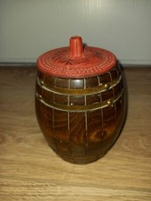 Ancien Pot à Tabac en Forme de Tonneau Baril en Bois & Couvercle Fonte Tabatière