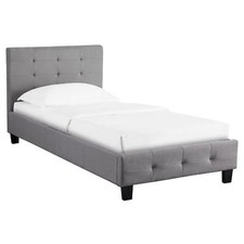 Lit simple avec sommier 90x190 cm revêtement en tissu capitonné gris