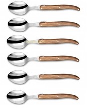  LOT DE 6 CUILLERE a Café  LAGUIOLE LAME INOX MANCHE BOIS  OLIVIER -  LA FOURMI