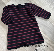 Kiabi Kitchoun 6 MOIS Bébé Fille / Robe Pull Hiver Rayée Bleu Marine Rose Tbe