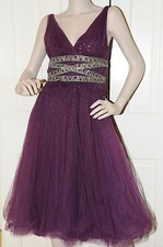 Neuf Monique Lhuillier Violet Prune Pailleté Tulle Cristaux Robe Taille 6