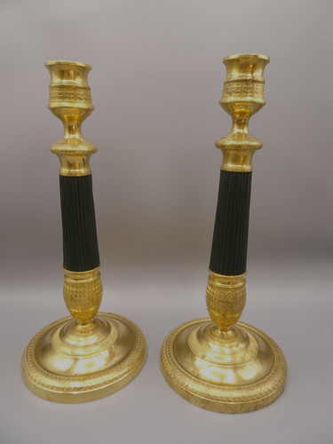 Paire bougeoirs bronze - bougeoirs,