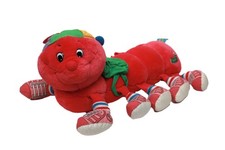 VINTAGE - Peluche chenille Familipattes Crazy rouge rose Lansay 36 cm