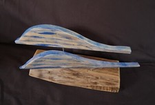 Sculpture  "2 Dauphins Bleus"  Bois Flotté  Réalisation Artisanale Pièce Unique