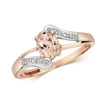 Bague Solitaire Femme Or Rose 9 k/carat et Diamant avec Morganite