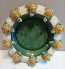 GRANDE COUPE EN CERAMIQUE STYLE MAJOLIQUE DECOR DE 10 TORTUES
