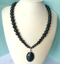 Collier  Azurite précieuse, naturelle - 45 cm- 310 Cts- Argent massif