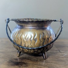 Petit chaudron cuivre vintage tripode décoratif avec anse fer forgé