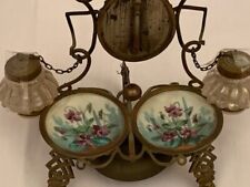 Nice antique hotel desk combination: two inkwells with brass cover attached...