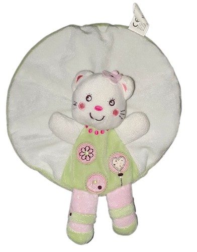 Doudou plat chat blanc vert