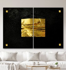ABSTRAIT OR Toile Image Noir Jaune Moderne Œuvre D'Art Tableau Peinture XXL