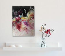 Tableau acrylique abstrait toile style "pouring" (fluid art) signée