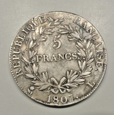 NAPOLEON RARE 5 FRANCS 1807 L
