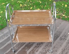 Table Pliante A Roulettes Escamotable,  Formica Brun  Année 70