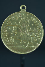 Antique large french Religious Brass Pendant Medal St  Joan of Arc