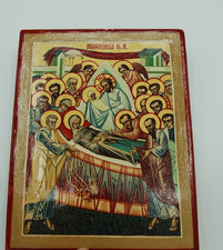 Icône religieux  22,2/28,8 cm , peint à la main , dormition de la vierge