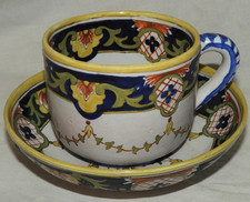Faïence de QUIMPER (ancienne) - HB / Tasse et soucoupe (décor Rouen)