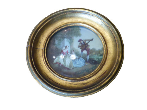Cadre rond bois doré verre - bois,