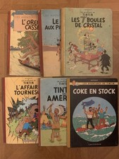Herge-Tintin Lot 6 Albums toilés 1952-1962 : Amérique, Coke , Oreille, Affaire..