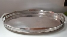 Grand plateau oblongue en métal argenté anglais époque victorienne 57 cm X 38 cm