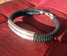 BRACELET CUIR tressé double NOIR jeune HOMME FEMME // 17 à 18 CM mixte motard