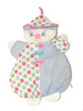 Ancien doudou range pyjama Clown bleu pois Sucre d'Orge 45 cm