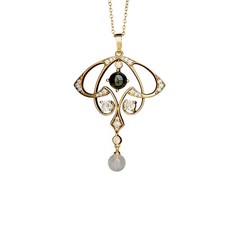 Collier Pendentif Doré Vieilli Agate Mousse Perle Pierre de Lune Véritable SB22