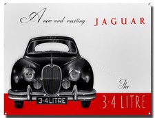 Plaque Métallique JAGUAR 3.4 LITRES. 12" X 16" CLASSIQUE JAGUAR CARS.