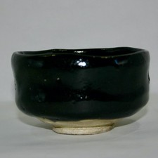 BOL À THÉ japonais Raku-ware émail noir en forme outil à thé vert cérémonie...