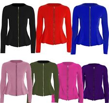 Femmes Fermeture Éclair Blazer Péplum Ruche Veste Taille Volant Ajusté 8-22 Neuf