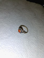 Ancienne Bague en argent avec pierre ambre 