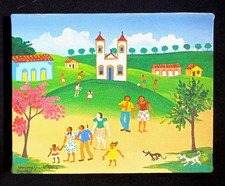 Tableau naïf brésilien acrylique sur toile - signé