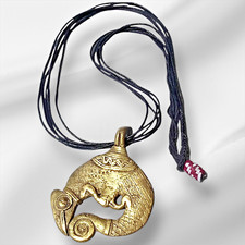 Vintage African Lobi  Bronze Chameleon Hand Made Pendant Multi Strand Leather