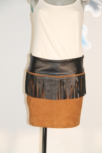 Jupe daim cuir franges - daim,