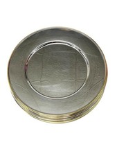 Lot de 14 assiettes de présentation Jean Couzon – Inox 18/10 & liseré doré