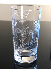 Ancien grand verres gravé décor fleurs avec prénom Raymonde