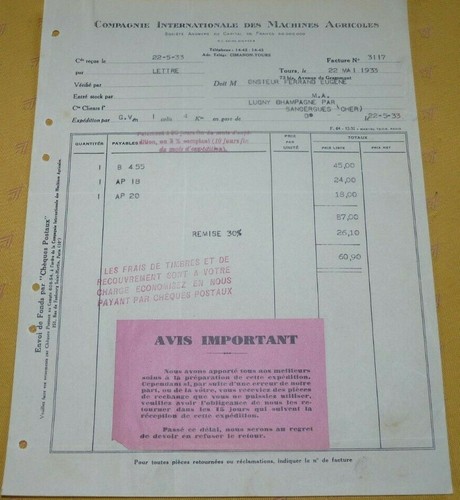Ancienne facture compagnie - facture,