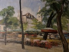 Belle Peinture 1950 Ville Huile Toile Impressionnisme Impressionniste Art Ancien