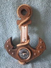 Thermomètre Baromètre Précision Forme D'ANCRE MARINE En Bois HT 30 cm Lg 21 cm