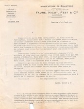 1915 MANUFACTURE DE BONNETERIE FAURE NICOT FEST A TROYES