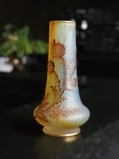 Daum Art Nouveau Petit Vase Vers 1900 Chardon Dorure Lorrain 11,5 Cm 