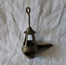 Ancienne Lampe à huile bronze Rat De Cave + crochet de suspension. XIXÈME Siècle