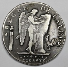 RARE Monnaie Argent, Écu Constitutionnel Louis XVI 1792 R An 4 (Orléans) - 29.1g