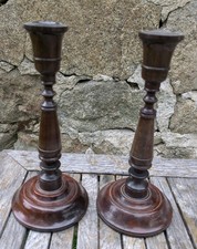 Superbe paire de bougeoirs en palissandre tourné Napoléon III 19 ème